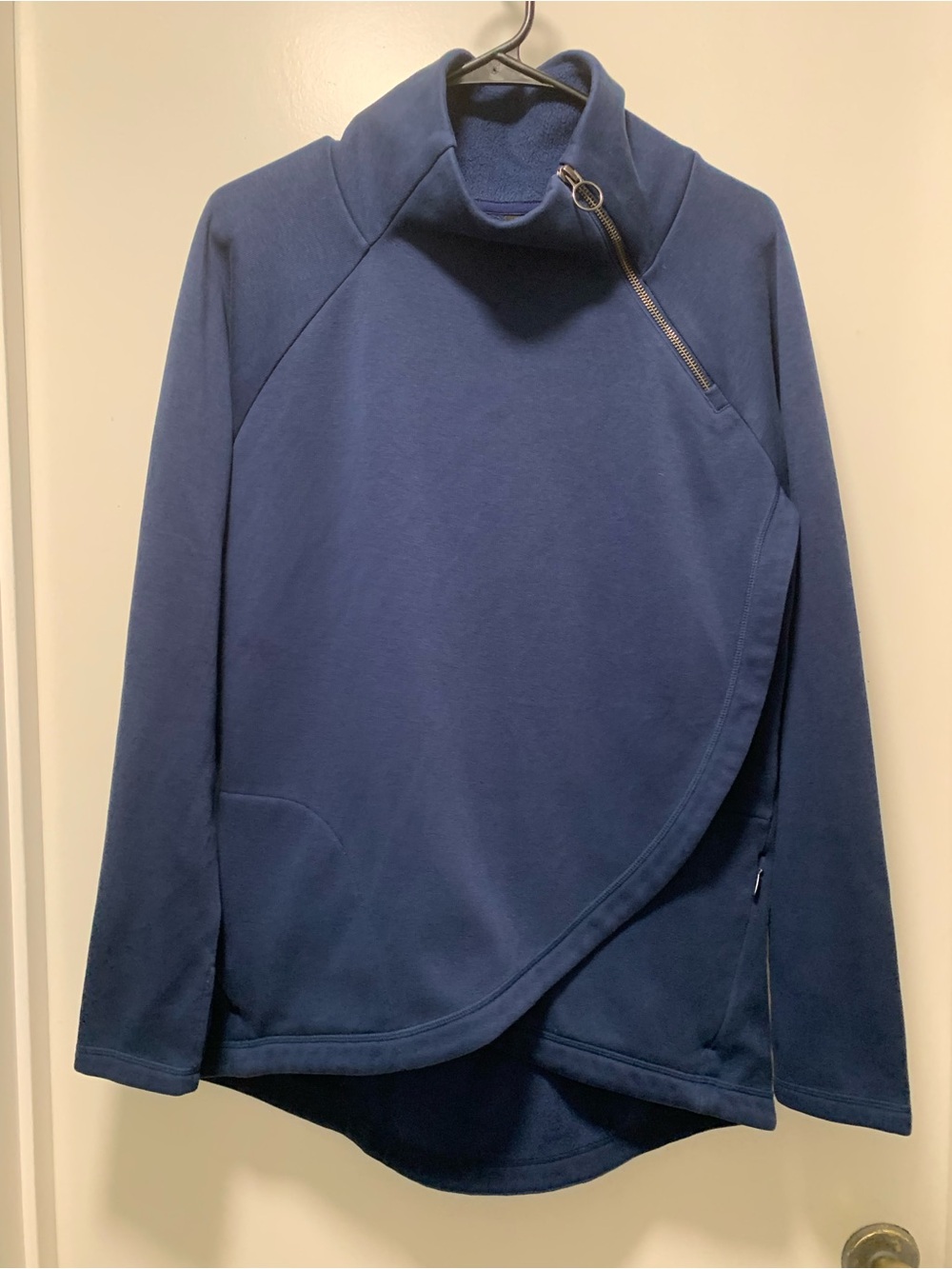 Woman’s Navy Asymmetrical Zip Sweater